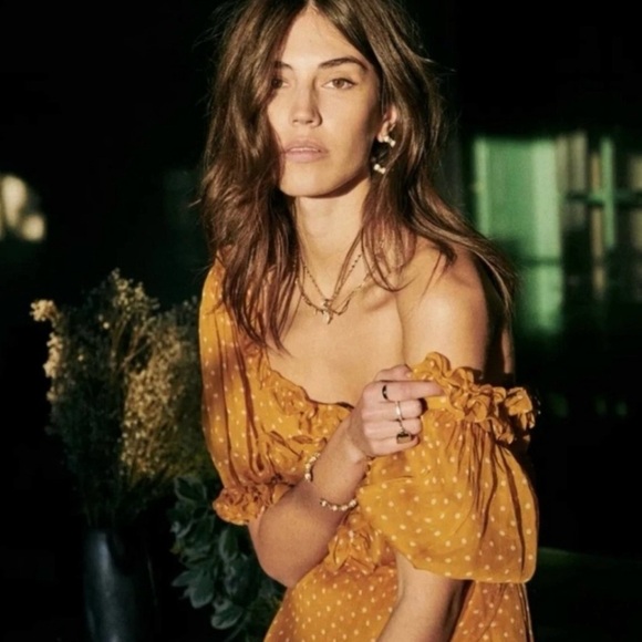 Sezane Tops - Sezane Wood Top Saffron Polka Dot 34 2